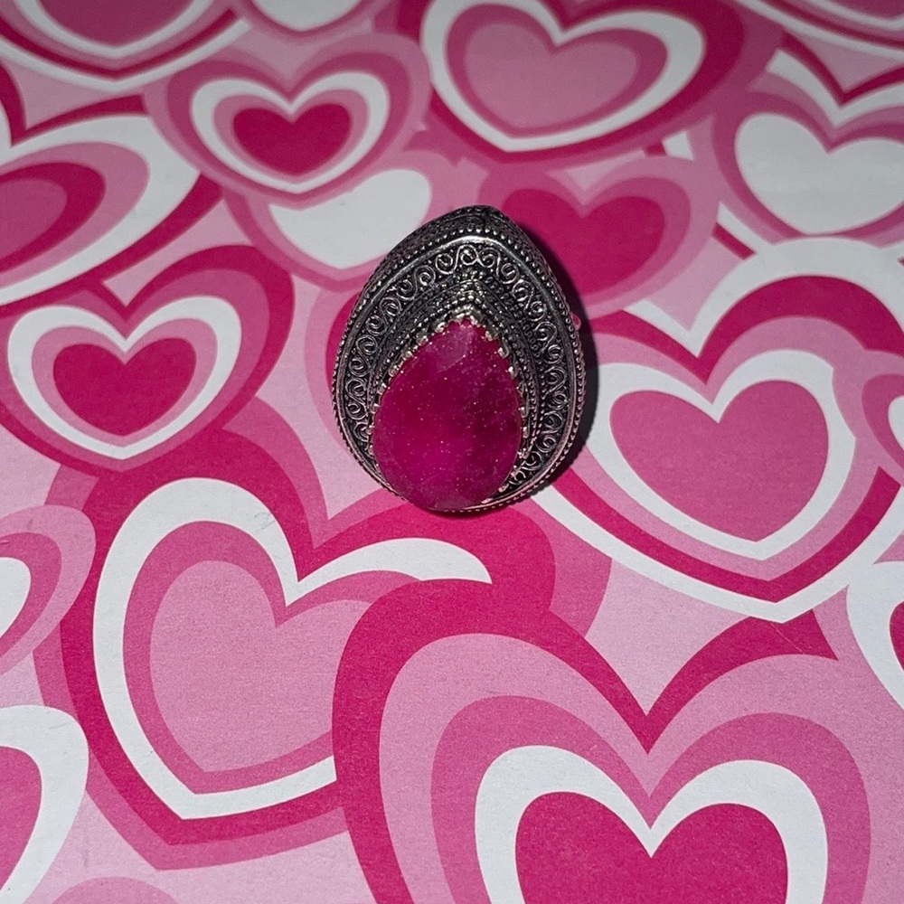 Huge Ruby Silver Ring - image 4